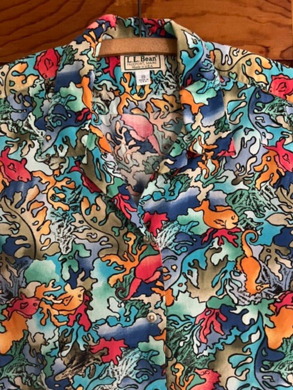 VINTAGE L.L. Bean 1980s Fish Seahorse Underwater Print Shirt Woman's Small - Picture 2 of 8